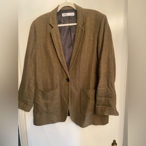 Zara Army Green Linen Blazer